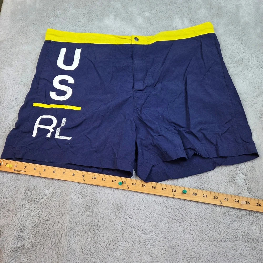Vtg Polo Ralph Lauren Sport Swim Trunks Mens XL USRL Graphic Lined Navy Yellow